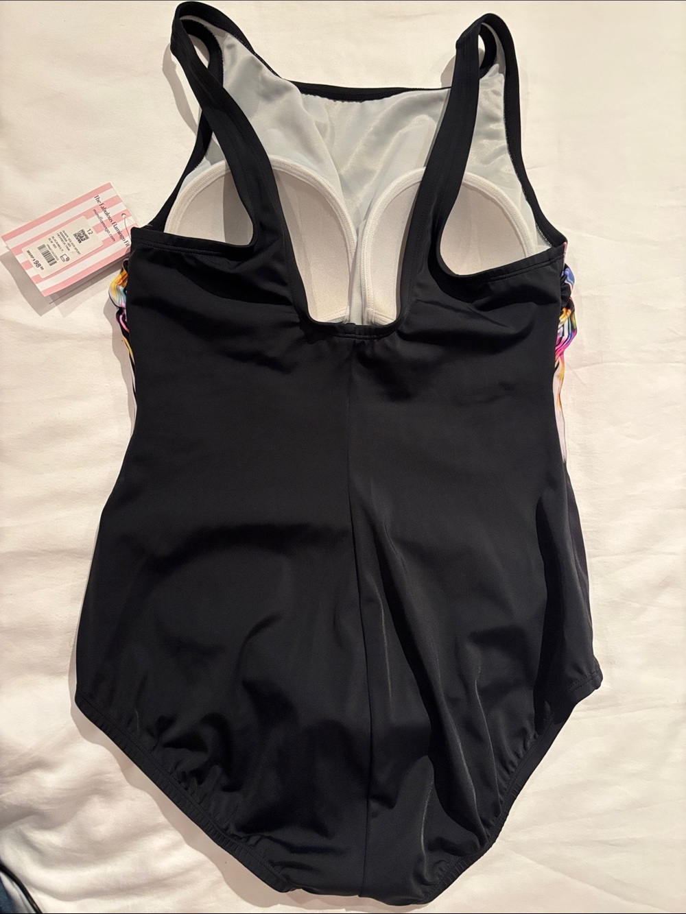 Black One-Piece Swimsuit Sz 12 NWTs with Multicolor Brushstroke Print - Picture 5 of 8